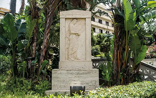 Marble stele of Ibycus with engraved poetic verses, located on Lungomare Falcomatà in Reggio Calabria